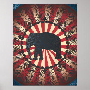 Poster Vintage Too Circus Elephant Free Mandarin