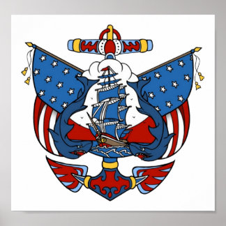 Poster Vintage USA Nautique tatouage Art