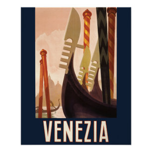 Poster Vintage Venice Italie Gondola Travel