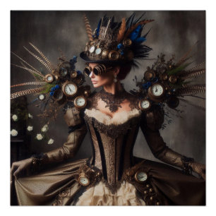 Poster Vintage Victorian Steampunk Horaire Lady