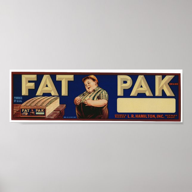 Poster Vintage Vieux Fat Pak Fruit Crate Étiquettes (Devant)