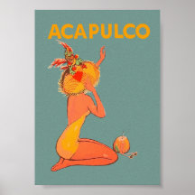 Poster Vintage voyage Acapulco Mexique