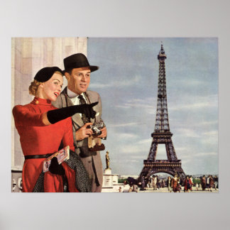Poster Vintage voyage - Amoureux à Paris