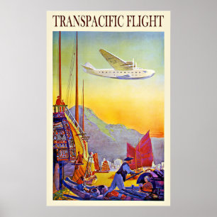 Poster Vintage voyage Asie Extrême Orient en l'avion