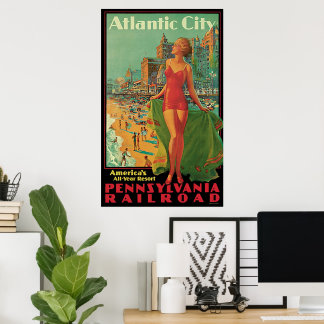 Poster Vintage voyage, Atlantic City Resort Beach Blonde