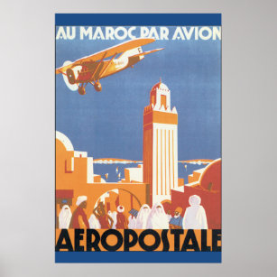 Poster Vintage voyage Au Maroc Par Avion