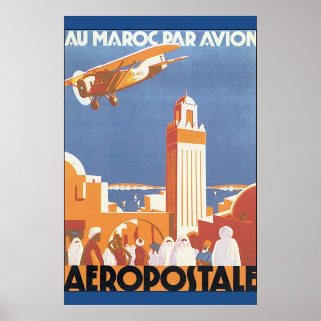 Poster Vintage voyage Au Maroc Par Avion (Devant)