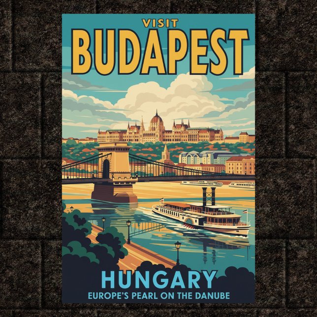 Poster Vintage voyage Budapest, Hongrie 1960 (Créateur téléchargé)