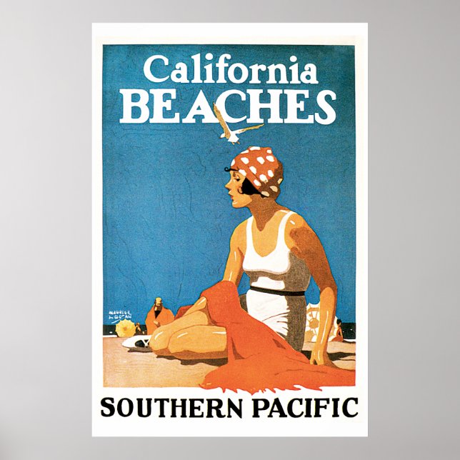 Poster Vintage voyage California Beach (Devant)