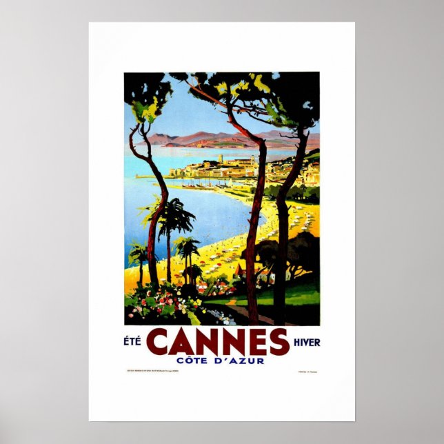 Poster Vintage voyage Cannes France (Devant)
