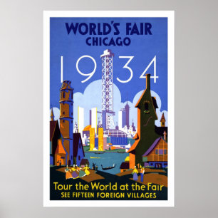 Poster Vintage voyage Chicago World's Fair 1934