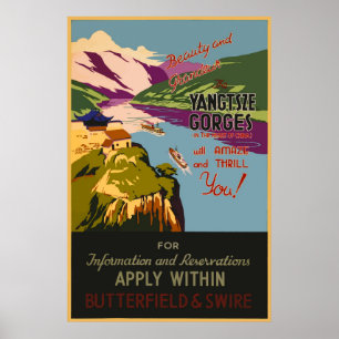 Poster Vintage voyage chinois des Gorges du Yangts