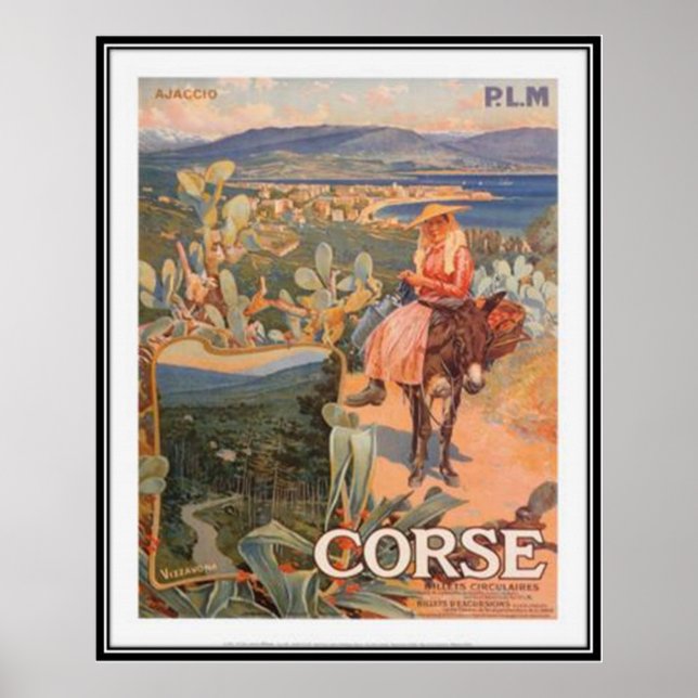 Poster Vintage voyage Corse, Ajaccio - (Devant)