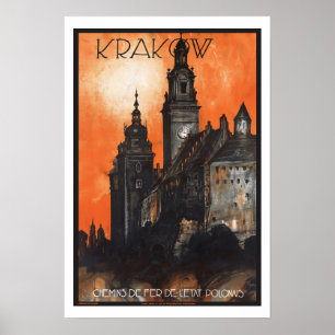 Poster Vintage voyage Cracovie Pologne