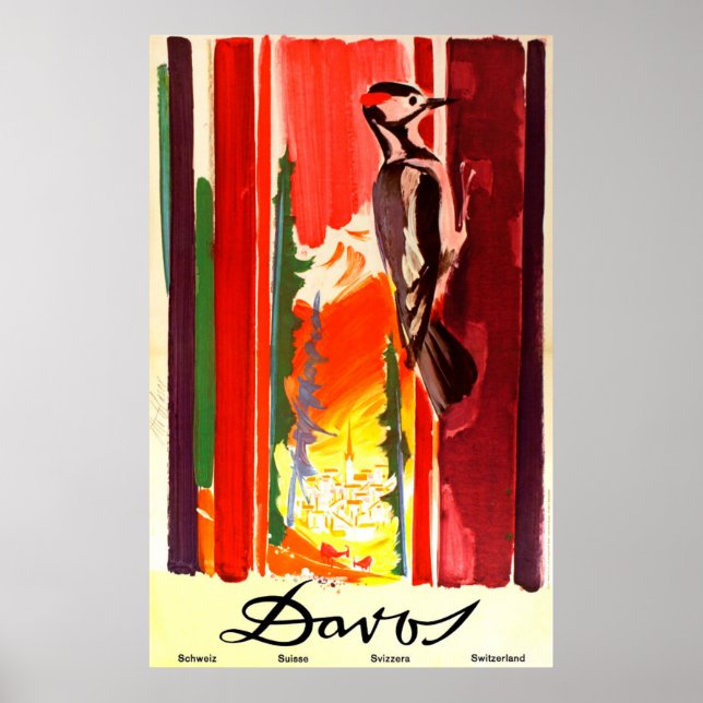 Poster Vintage voyage Davos Suisse (Devant)