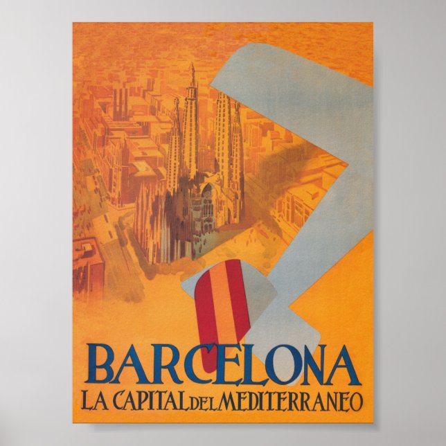 Poster Vintage voyage de Barcelone Espagne (Devant)