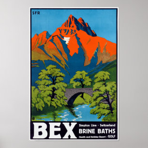 Poster Vintage voyage de Bex Switzerland restauré