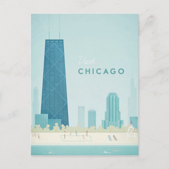 Poster Vintage voyage de Chicago - Carte postale A (Devant)