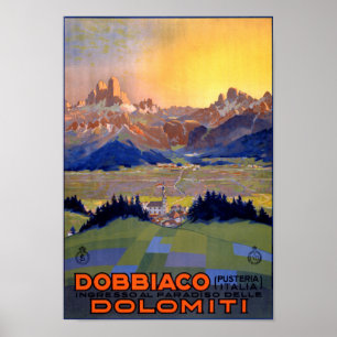 Poster Vintage voyage de Dobbiaco Toblach Italie