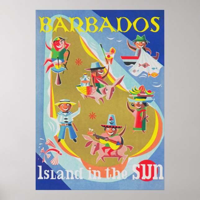 Poster Vintage voyage de la Barbade (Devant)