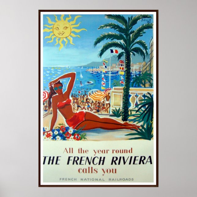 Poster Vintage voyage de la Côte d'Azur (Devant)