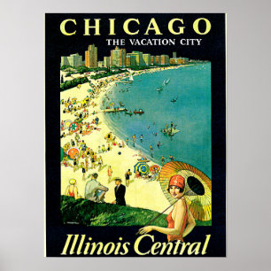 Poster Vintage voyage de plage de Chicago Illinois