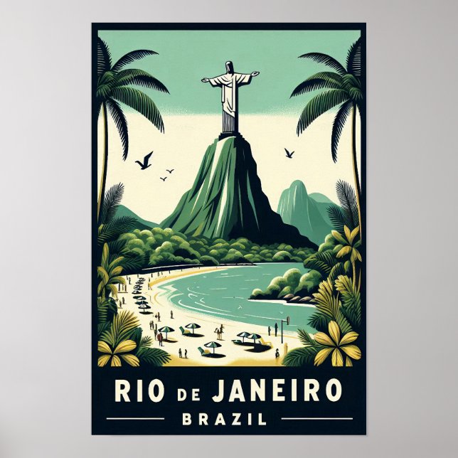 Poster Vintage voyage de Rio de Janeiro Brésil (Devant)