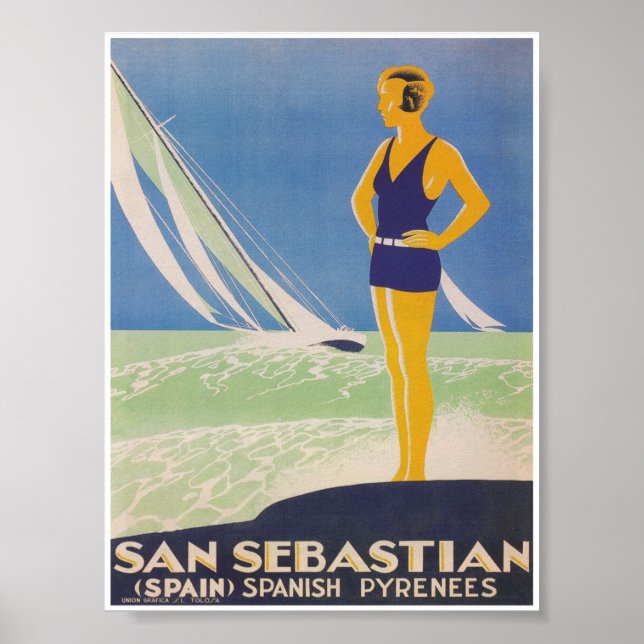Poster Vintage voyage de San Sebastian Espagne (Devant)