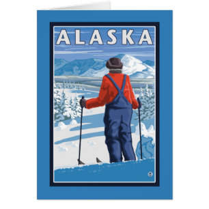 Poster Vintage voyage de ski en Alaska