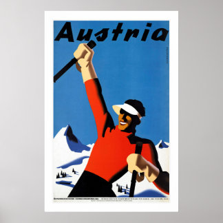 Poster Vintage voyage de ski en Autriche