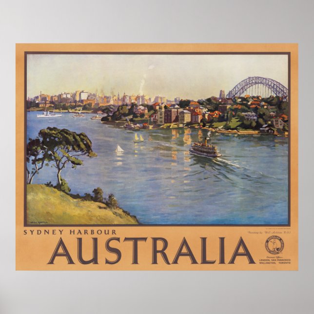 Poster Vintage voyage de Sydney Harbour Australie (Devant)