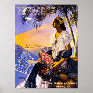 Poster Vintage voyage de Veracruz Mexique restauré
