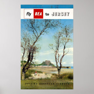 Poster Vintage voyage du château de Jersey, Mont-O