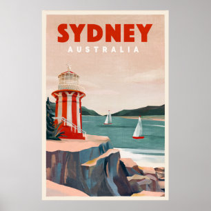 Poster Vintage voyage du phare de Sydney, Australi