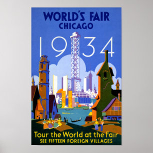 Poster Vintage voyage du salon mondial de Chicago 