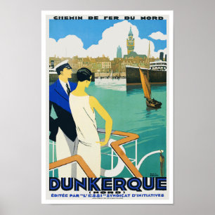 Poster Vintage voyage Dunkerque Harbour France