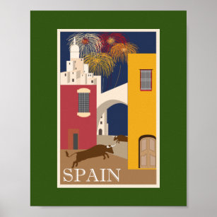 Poster Vintage voyage Espagne Peinture Pompiers
