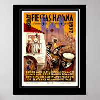 Poster Vintage voyage Fiestas Havana Cuba Grande