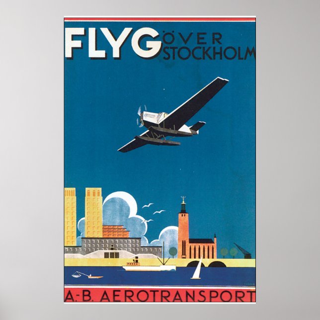 Poster Vintage voyage FlyG Over Stockholm (Devant)