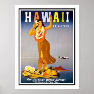 Poster Vintage voyage Hawaï