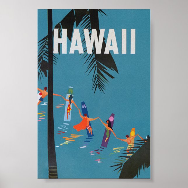 Poster Vintage voyage Hawaii Surfboards (Devant)