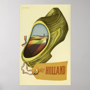 Poster Vintage voyage Holland, Clog Néerlandais