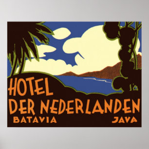 Poster Vintage voyage Jakarta Indonésie Hotel Nederlanden