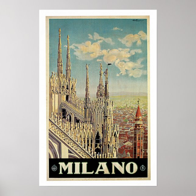 Poster Vintage voyage, Milan Italie (Devant)