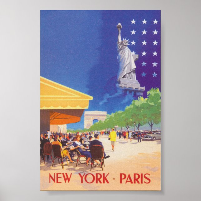Poster Vintage voyage New York to Paris (Devant)