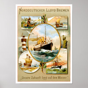 Poster Vintage voyage Norddeutscher Lloyd Bremen