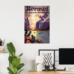 Poster Vintage voyage, Norvège Fjord Terre du soleil de m