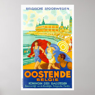 Poster Vintage voyage Oostende Belgique restauré
