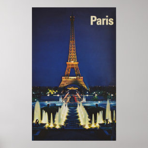Poster Vintage voyage Paris, France 1970ca