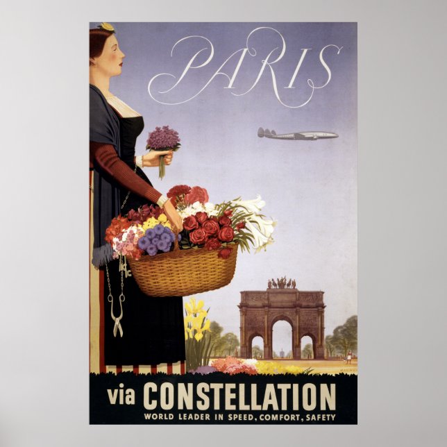 Poster Vintage voyage, Paris Via Constellation (Devant)